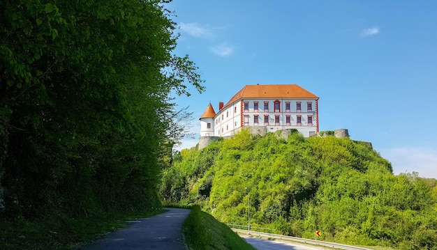 Amazing medieval castle in spring. Top of hill, sunny day, landmark, tourism. Ozalj, Croatia.