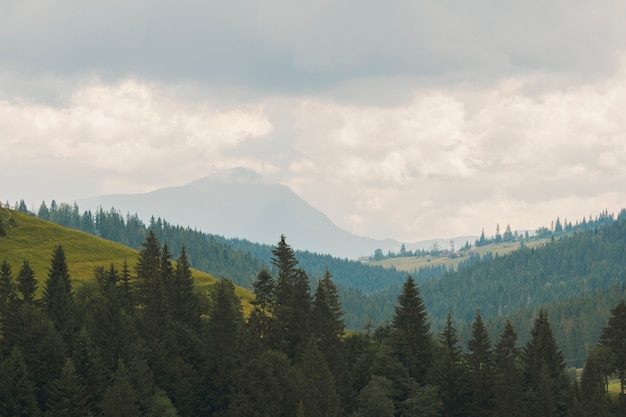 Amazing mountain landscape, overcast sky, evening time