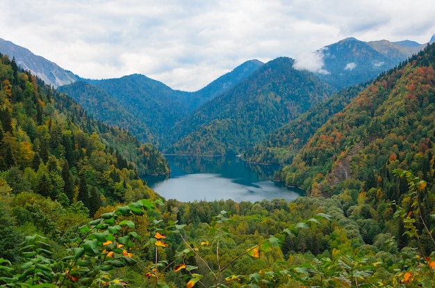 湖の素晴らしい自然風景を見るRitsa Abkhazia