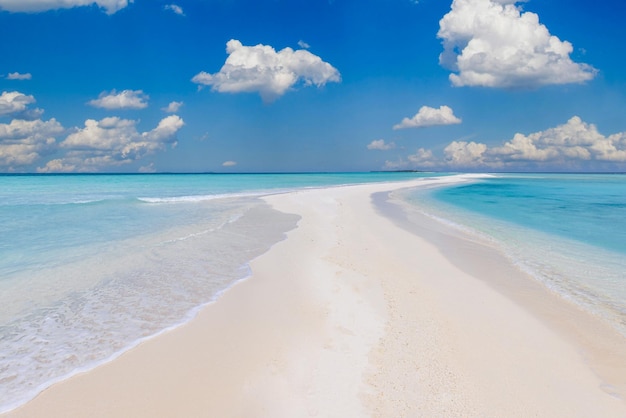 Amazing nature of tropical summer beach. White sandy beach, lagoon sea water sunny blue sky sandbank