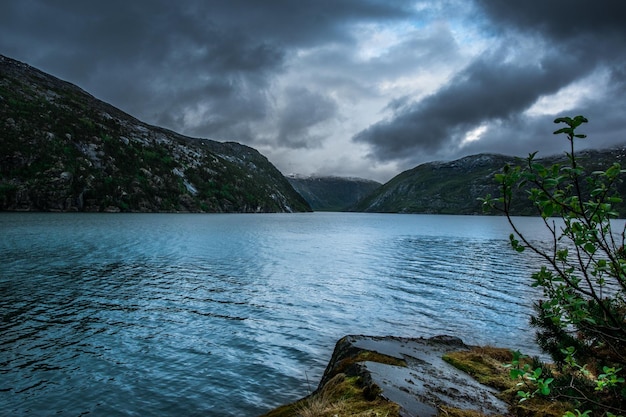 Amazing nature view with fjord and mountains Beautiful reflection Location Scandinavian Mountains Norway Artistic picture Beauty world The feeling of complete freedom