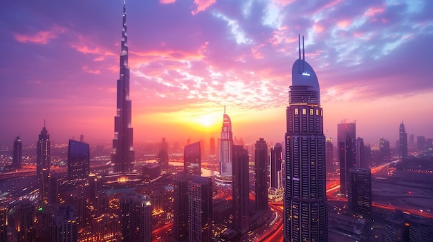 Amazing night dubai downtown skyline Dubai United Arab Emirates