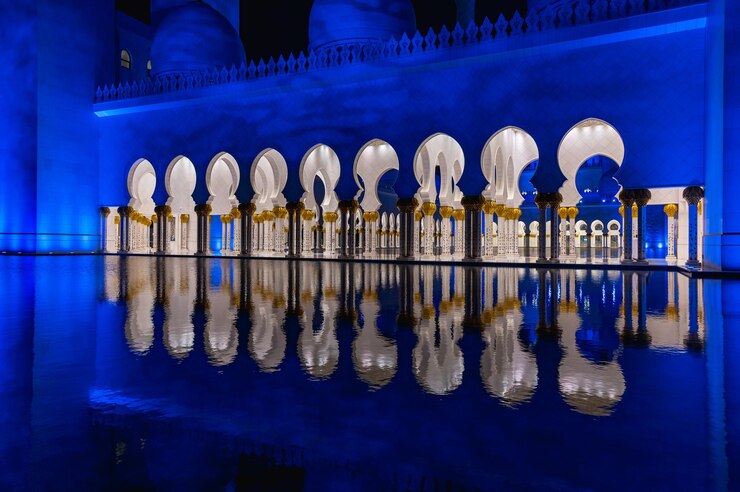 Photo モスク・アブダビの夜の景色 アラブ首長国連邦