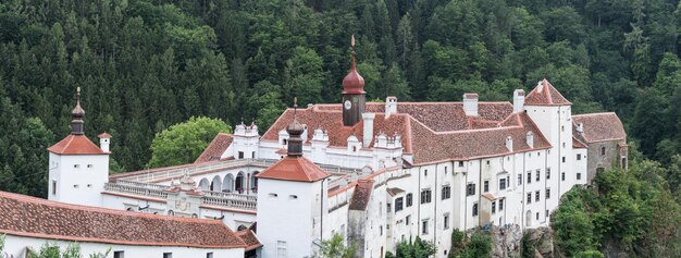 Incredibile vecchio castello in un paesaggio collinare dal panorama austriaco