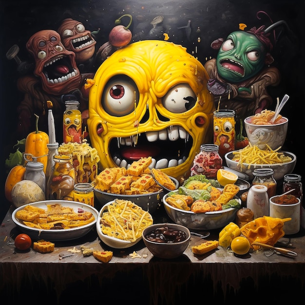 Amazing painting art of a clown with a large face with food cartoon