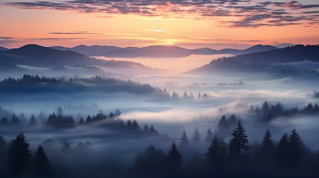 Amazing panorama background banner from a fog landscape