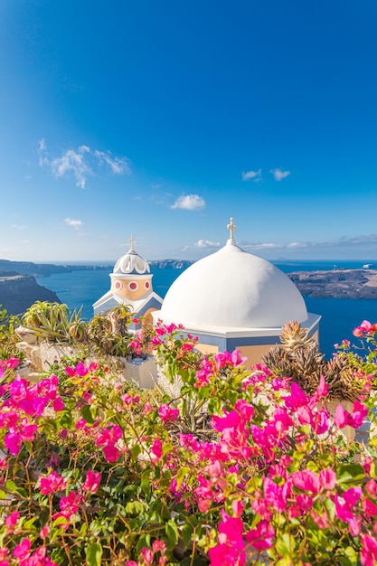 Amazing panoramic landscape, luxury travel vacation. Oia town on Santorini island, Greece. Tradition