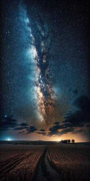 Photo amazing panoramic landscape view of a milky way at night sky with grain