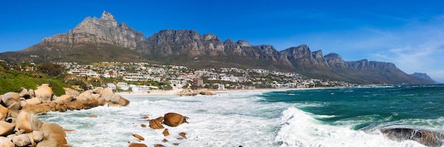 Amazing panoramic view of the beautiful pictures of the Atlantic ocean and the town of Cape