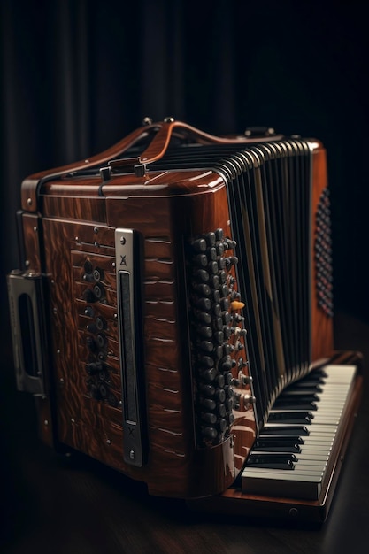 Amazing photography of a accordion instrument in dark room AI Generated