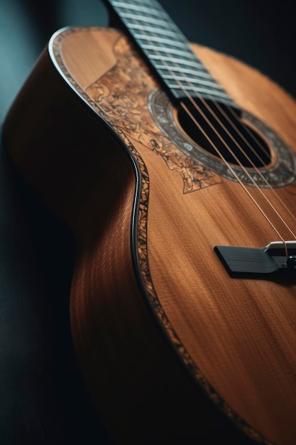 Photo amazing photography of a acoustic guitar instrument in dark room ai generated