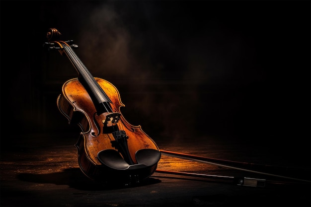 Photo amazing photography of a violin instrument in dark room