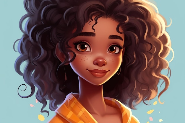 Amazing Portrait of a black girl with beautiful hairs Ai generated illustration black beauty