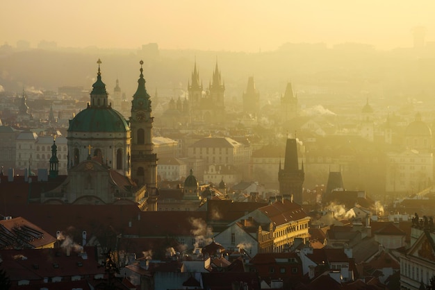 Amazing Prague foggy sunrise Czech republic