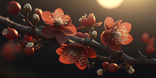 Amazing red plum tree blossoms