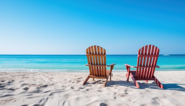 Amazing relax beach chairs on the sandy beach sea luxury summer holiday and vacation resort