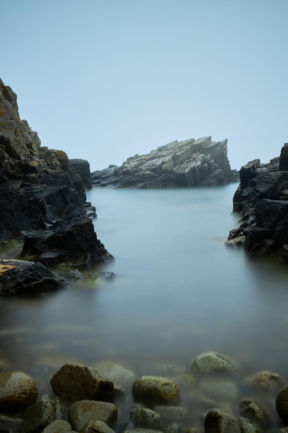 amazing rocks by the shore in island in denmark