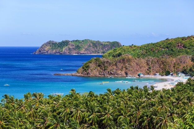 Amazing scenic view of sea bay and mountain islands, Palawan, Philippines