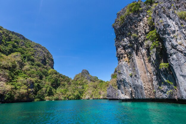 Amazing scenic view of sea bay and mountain islands, Palawan, Philippines