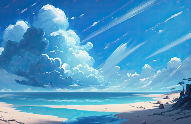 Amazing Sea of Thick Clouds against a Blue Sky Beach Background