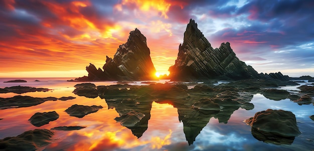 amazing seacape at sunset AI generated image