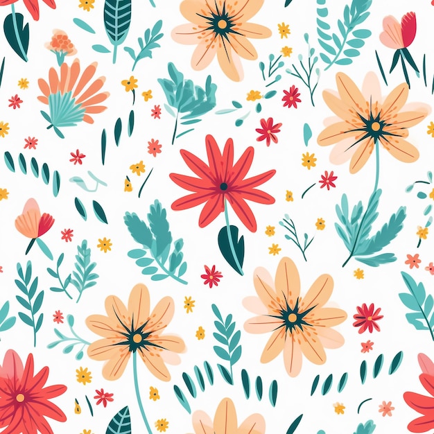 Amazing seamless floral pattern with bright colorful flowers and leaves on a dark blue background