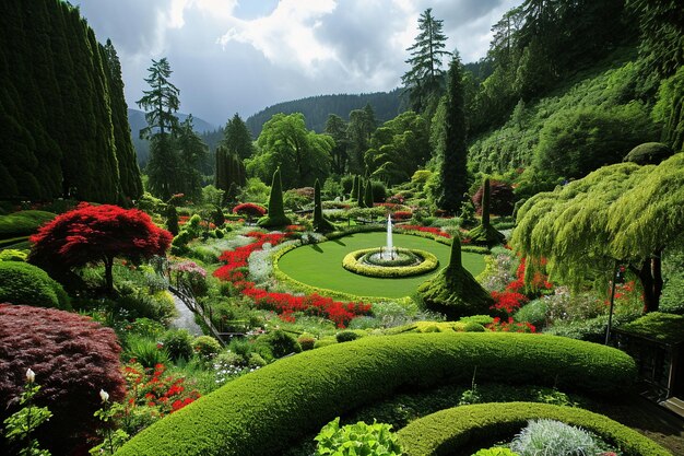 Photo amazing shot of the beautiful butchart gardens in brentwood bay