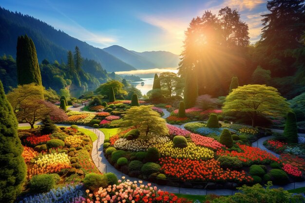 Photo amazing shot of the beautiful butchart gardens in brentwood bay