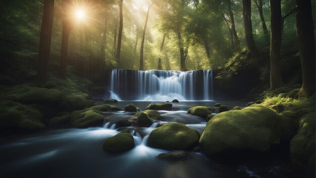 Photo a amazing shot of a small waterfall surrounded by beautiful nature