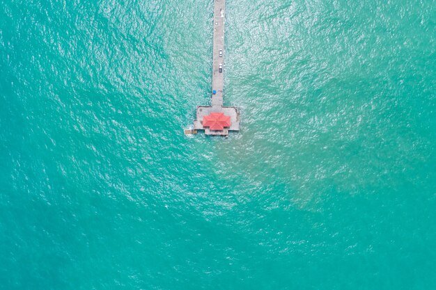 Amazing small bridge in to the summer sea High angle view Beautiful sea surface in sunny day Beautiful seascape nature landscape