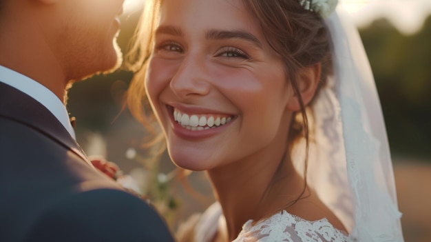 Amazing smiling wedding couple Pretty bride and stylish groom