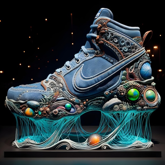 Photo amazing sneakers made from jeans