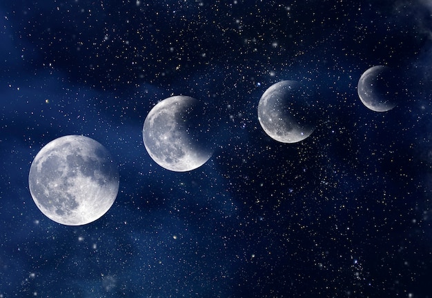 Amazing space, sky with stars and moon during eclipse, background