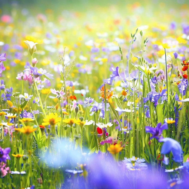 Amazing Springtime wildflower meadow in the field