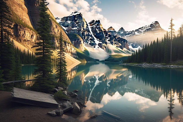 Amazing still reflections at Lake surrounded by mountains created with Generative AI