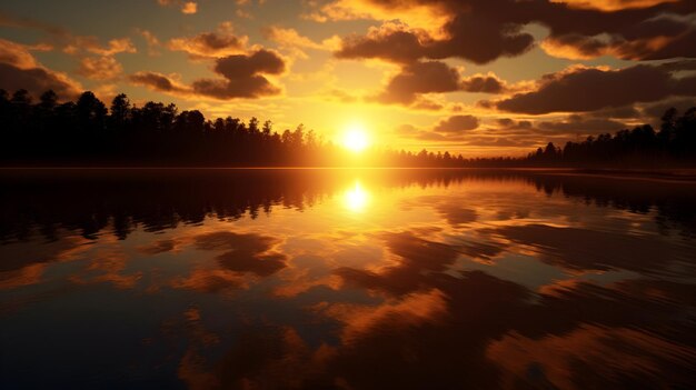 Photo amazing sunrise over a lake and trees
