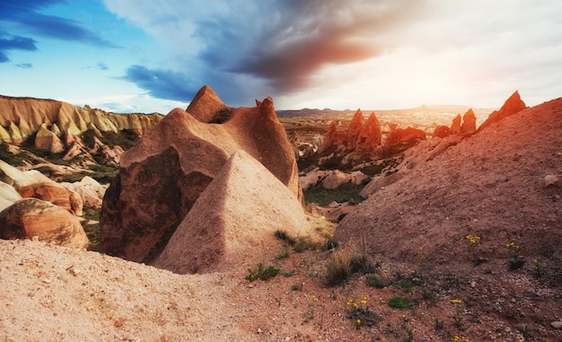 Amazing sunset over Cappadocia. Turkey. Europe