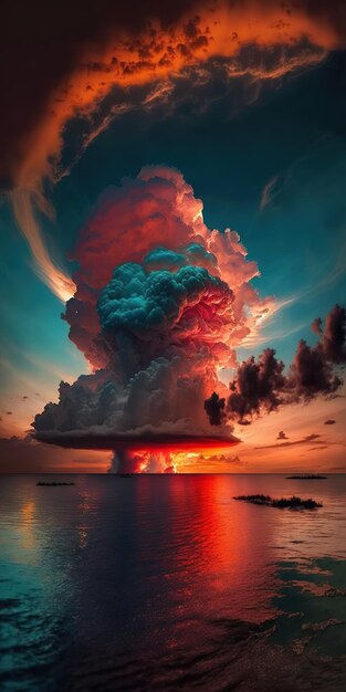 Amazing sunset captured with multicolored clouds over the water