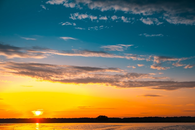 Amazing sunset over lake