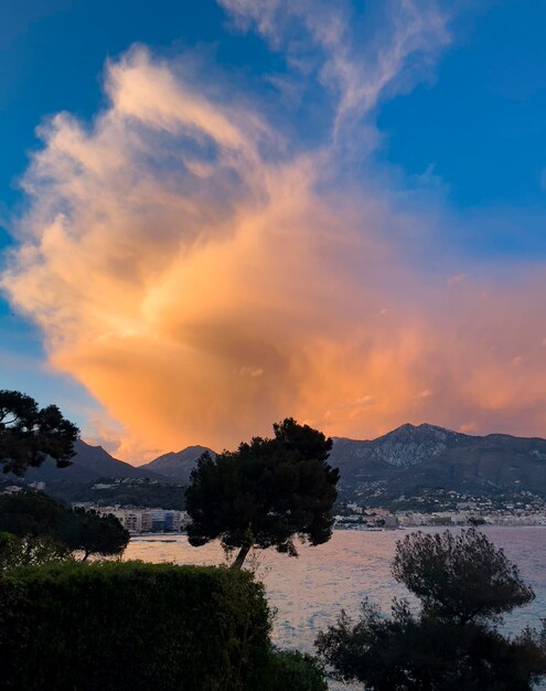 Amazing sunset Red sunset Blue sky French riviera