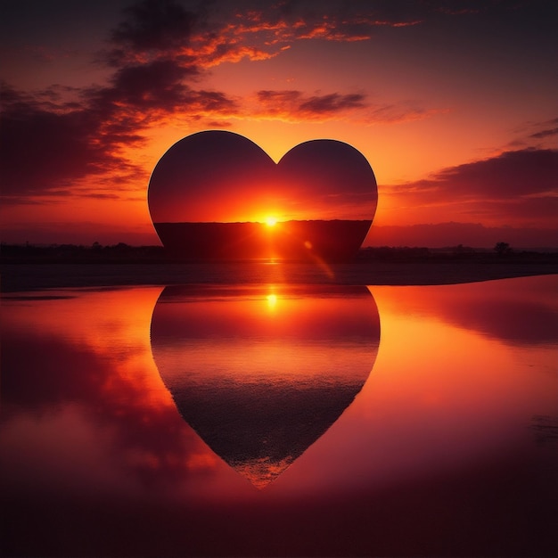 an amazing sunset in shape of heart