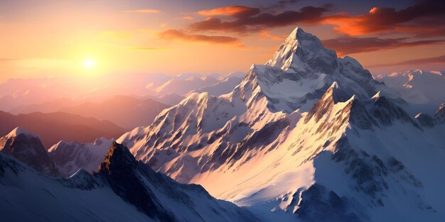 Amazing sunset in snow mountains