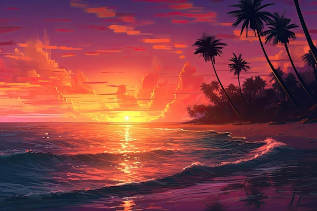 An amazing sunset on a tropical beach the outdoors