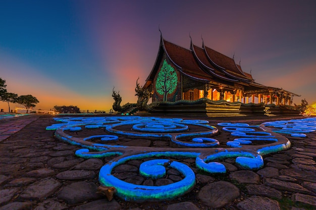 Amazing Temple Sirindhorn Wararam Phuproud in Ubon Ratchathani Province at twilight time,Thailand.