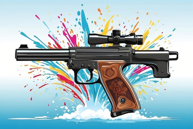 Amazing Thailand Songkran festival with gun on water splash background illustration