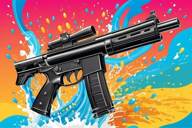 Amazing Thailand Songkran festival with gun on water splash background illustration