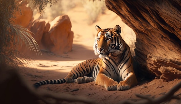 Amazing tiger in the nature habitatTiger pose duringGenerative AI