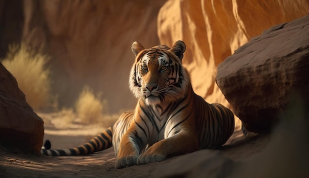 Amazing tiger in the nature habitatTiger pose duringGenerative AI