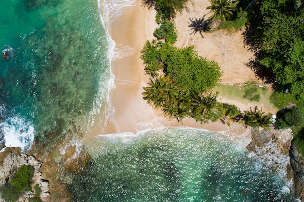 Amazing top view beach Aerial view of Tropical beach sea in the beautiful Phuket island Located at Yanui beach Phuket Thailand Concept Travel and tour background