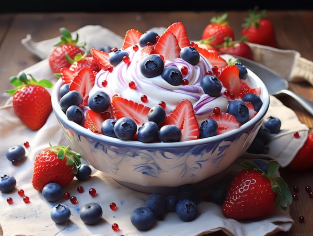 Amazing Top view tasty yogurt on wooden table